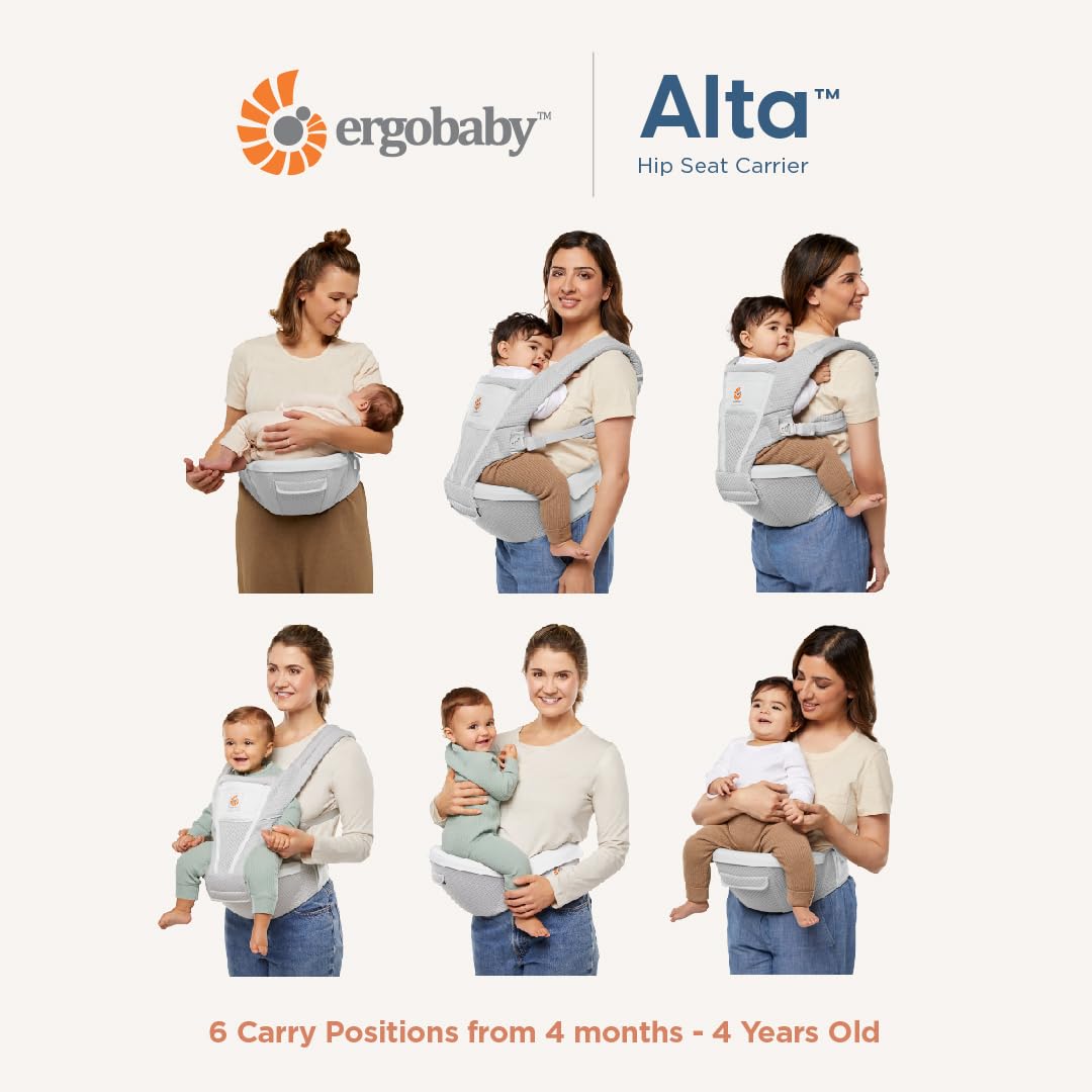 Ergobaby Alta Hip Seat Baby Carrier for Babies & Toddlers 4-48 Months (12-45 lbs) - 3-Position Convertible Ergonomic Baby Carrier with Storage Pocket, Sun Hood, Hip-Healthy Positioning - Camel