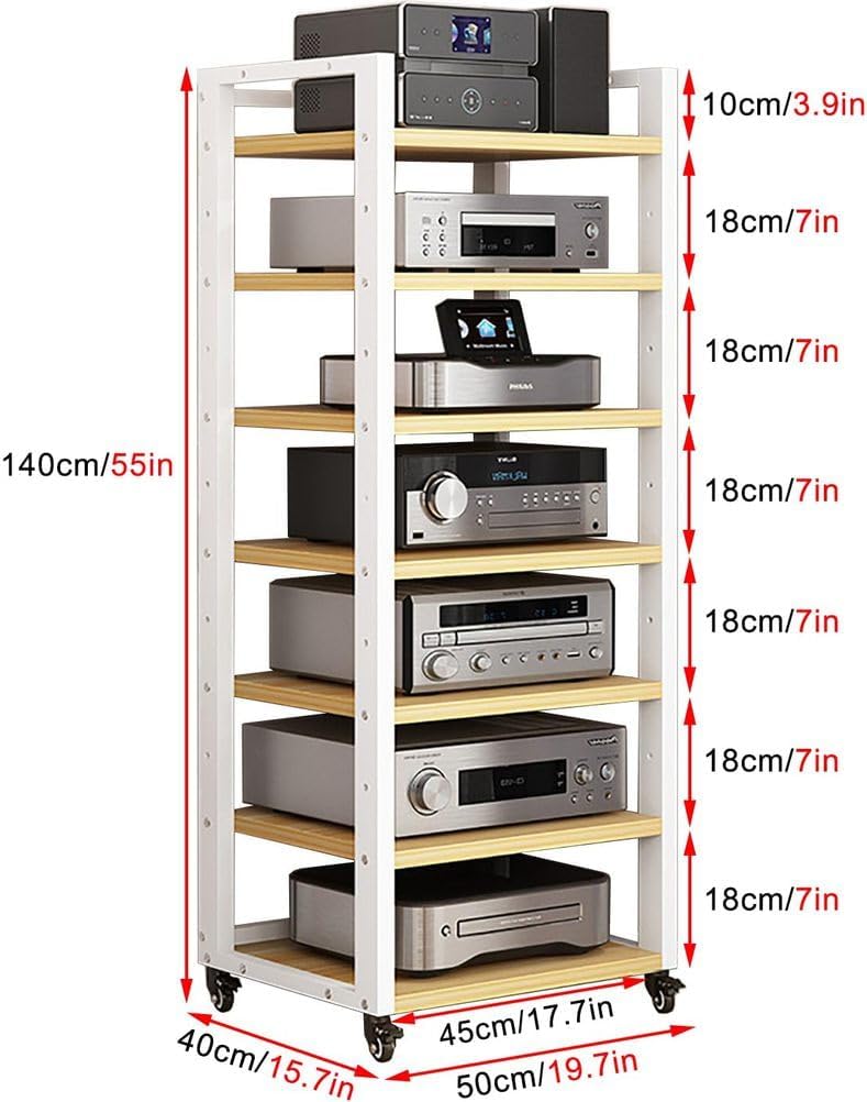 7-Tier Heavy Duty Audio Component Rack 140cm Tall - HiFi Amplifier Rack/Audio-Video Shelving - CD Record Player Stereo Receiver AV Equipment Cabinet Display Stand,B