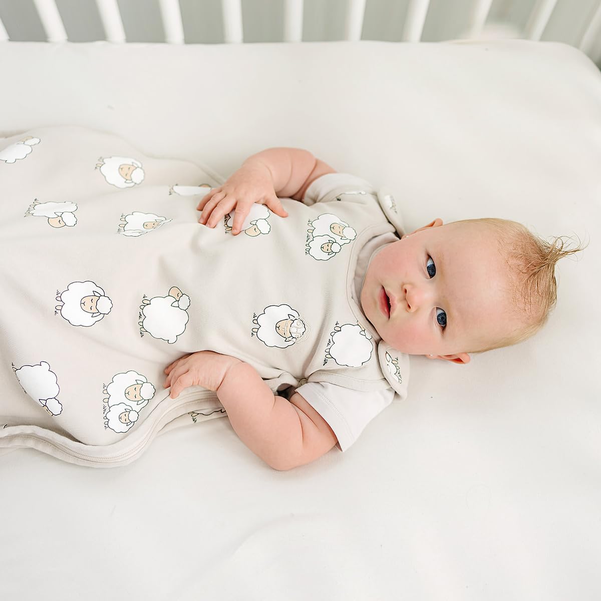 Woolino Merino Wool & Organic Cotton Baby Sleep Sack 2-24 Months – Ultimate 4-Season Baby Sleeping Bag, Universal Size Wearable Blanket, 2-Way Zipper & Adjustable Fit, Year-Round Use - Sheep