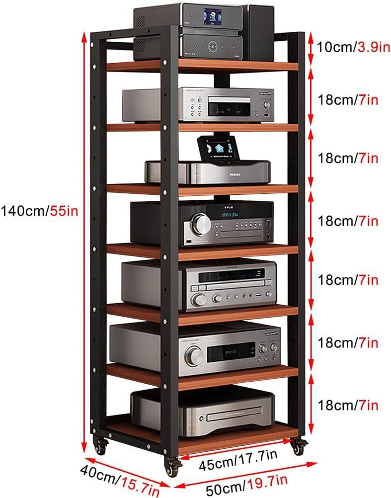 7-Tier Heavy Duty Audio Component Rack 140cm Tall - HiFi Amplifier Rack/Audio-Video Shelving - CD Record Player Stereo Receiver AV Equipment Cabinet Display Stand,A