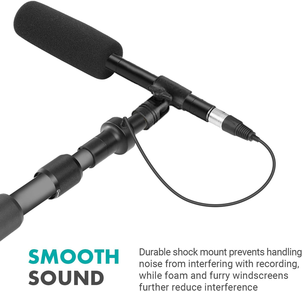 Movo XLR Shotgun Microphone & Boom Pole Kit – Professional Location Sound Recording Bundle with Shotgun Mic and Boompole with Internal XLR Cable for Filmmaking, ENG, and Broadcast Audio
