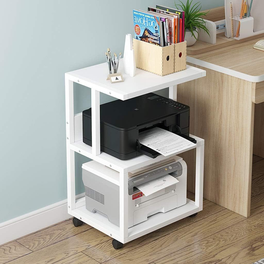 Printer Stand 3 Shelf Mobile Printer Stand Paper Organizer 3D Printer Media Cart, Printer Rack with 4 Swivel Wheels (Color: Black-a) (