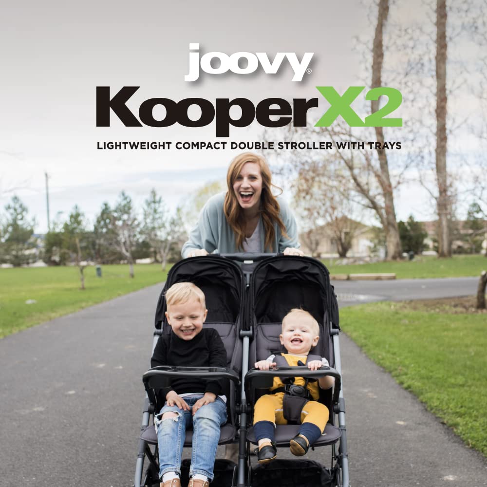Joovy Kooper X2 Double Stroller, Lightweight Travel Stroller, Compact Fold with Tray, Olive