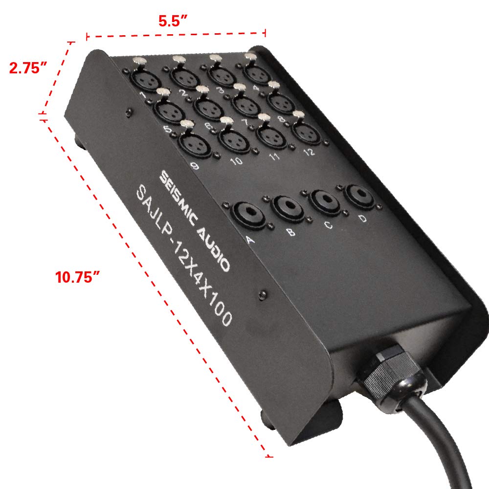 Seismic Audio - SAJLP-12x4x100-12 Channel 100 Foot XLR Low Profile Snake Cable with 4 TRS Returns - Circuit Board Snake for Recording, Stage, Studio PA DJ use