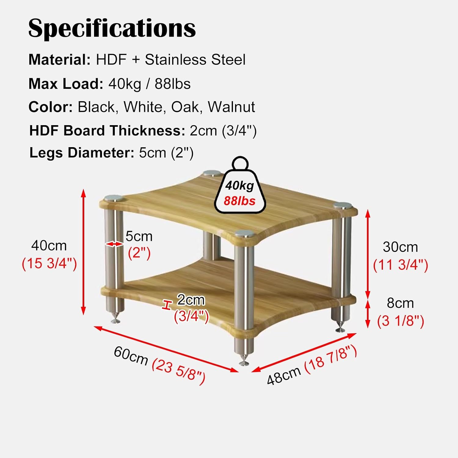 Wood Audio Cabinet Rack, Stereo Record Player AV Media Stand Furniture, Home Audio-Video Equipment Storage Shelving, Rounded Corner Design(Walnut - 2 Tier)