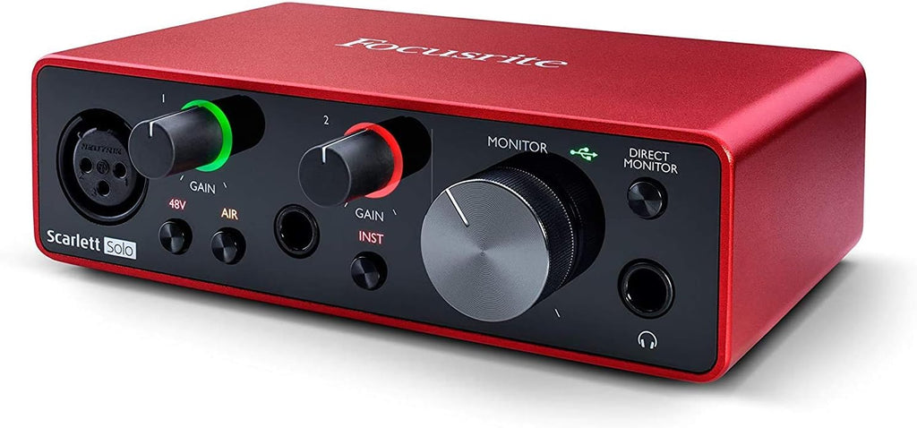 Focusrite Scarlett Solo Studio 3rd Gen USB-C Audio Interface Bundle with Mackie CR3-X Monitors, CM25 MkIII Condenser Mic, Headphones, Mic Stand, Pop Filter & 2x 1/4' TS Cables