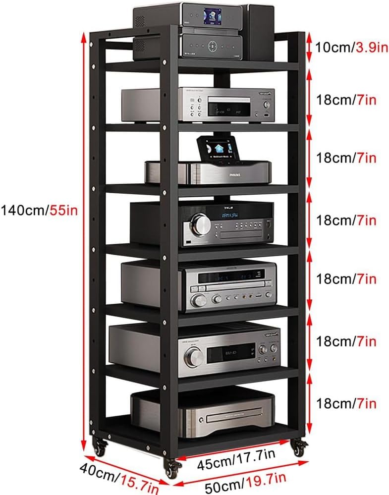 7-Tier Heavy Duty Audio Component Rack 140cm Tall - HiFi Amplifier Rack/Audio-Video Shelving - CD Record Player Stereo Receiver AV Equipment Cabinet Display Stand,C