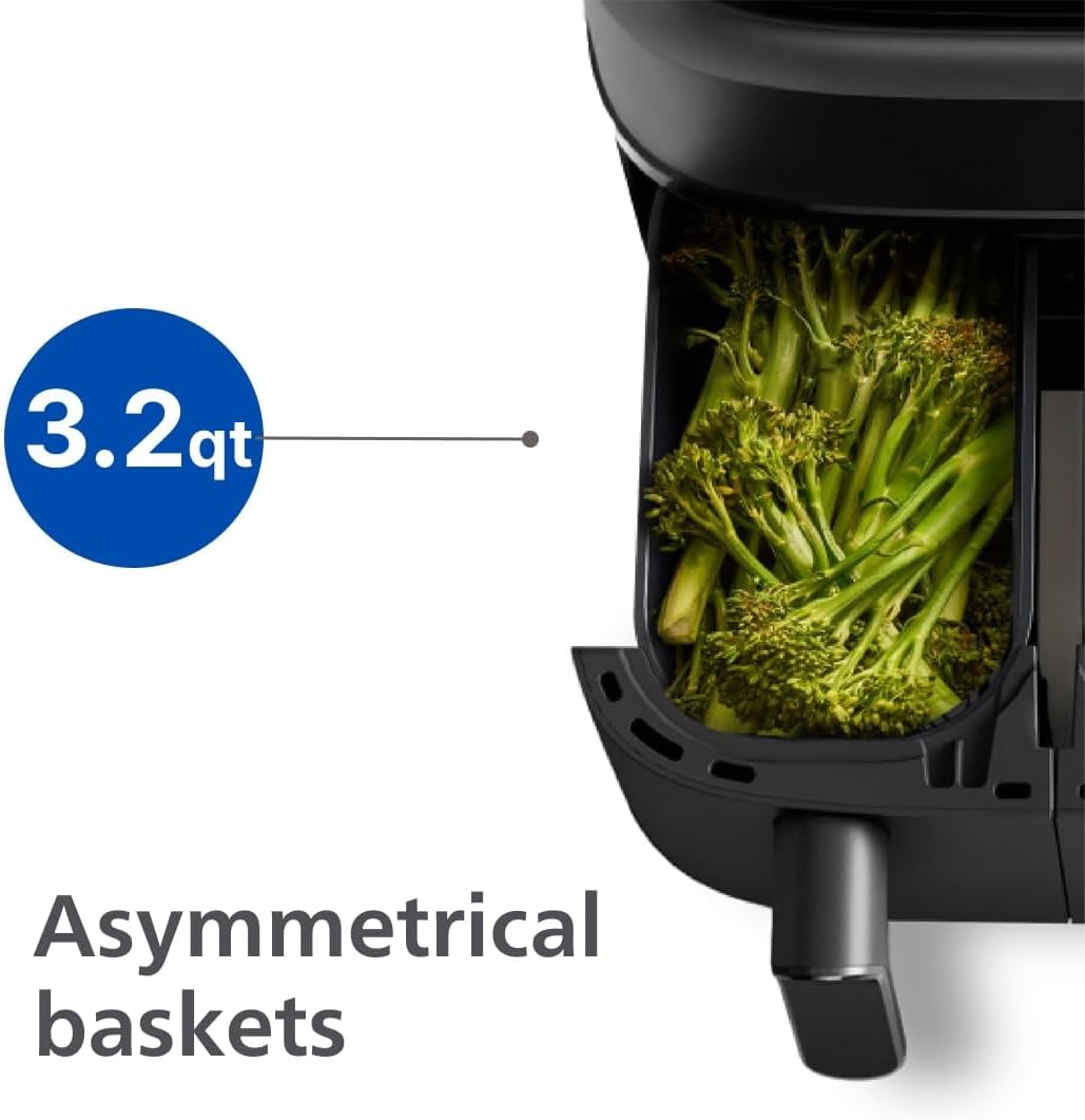 Philips Dual Basket Air Fryer - Healthy, Fast, and Versatile Cooking, 9.5QT Capacity, Touchscreen, 2-Drawer Design (NA350/00)
