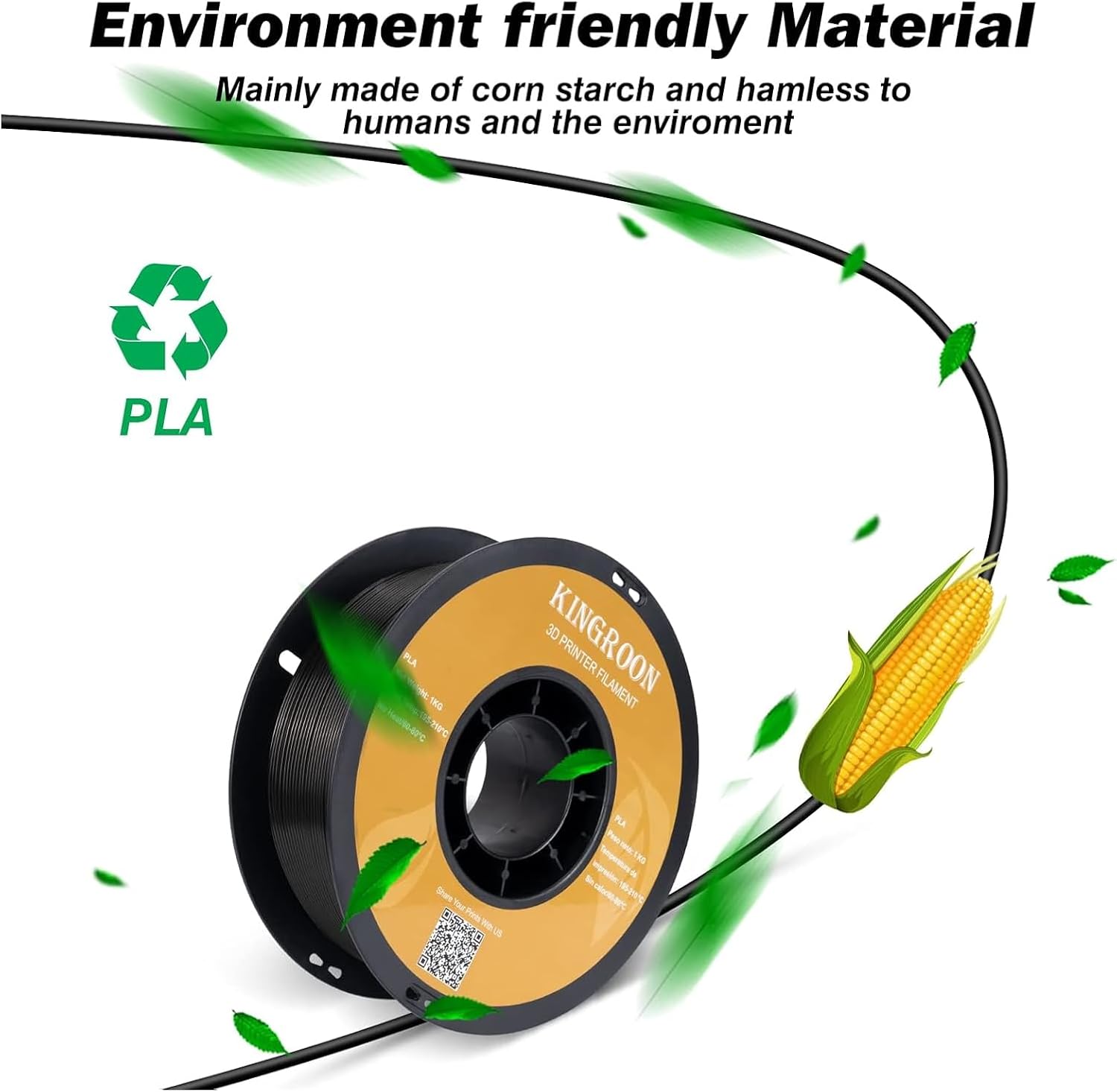 Kingroon PLA 3D Printer Filament,10 Rolls, Dimensional Accuracy +/- 0.03 mm, 10kg Spool(22lbs),1.75 mm,2Black+2White+Red+Green+Blue+Pink+Yellow+Skin