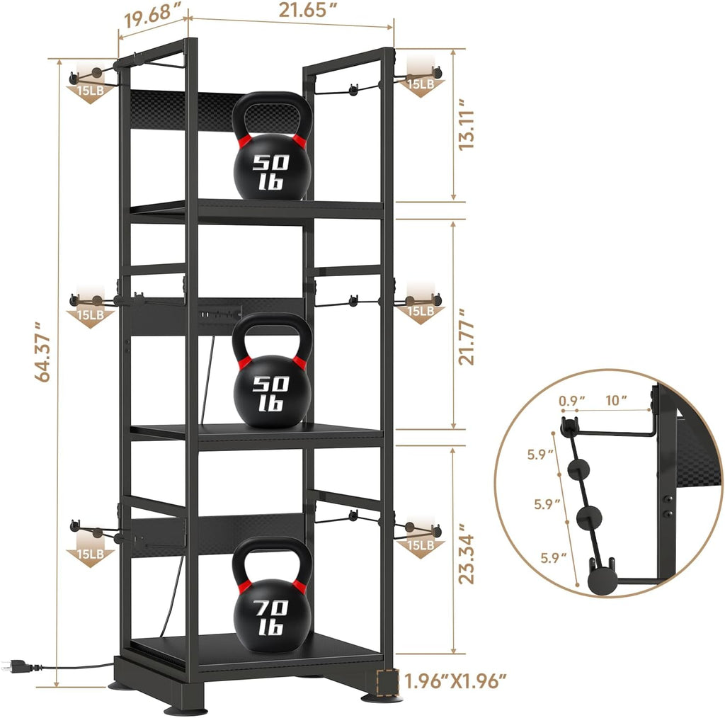 3DPrinter Stand with Filament Storage,3D Printer Rack with Power Outlet,Heavy-Duty 3D Print Storage Shelf for ABS/PLA/TPU Filament Spools,Perfect for 3D Printing Workshops,Carbon Fiber Black