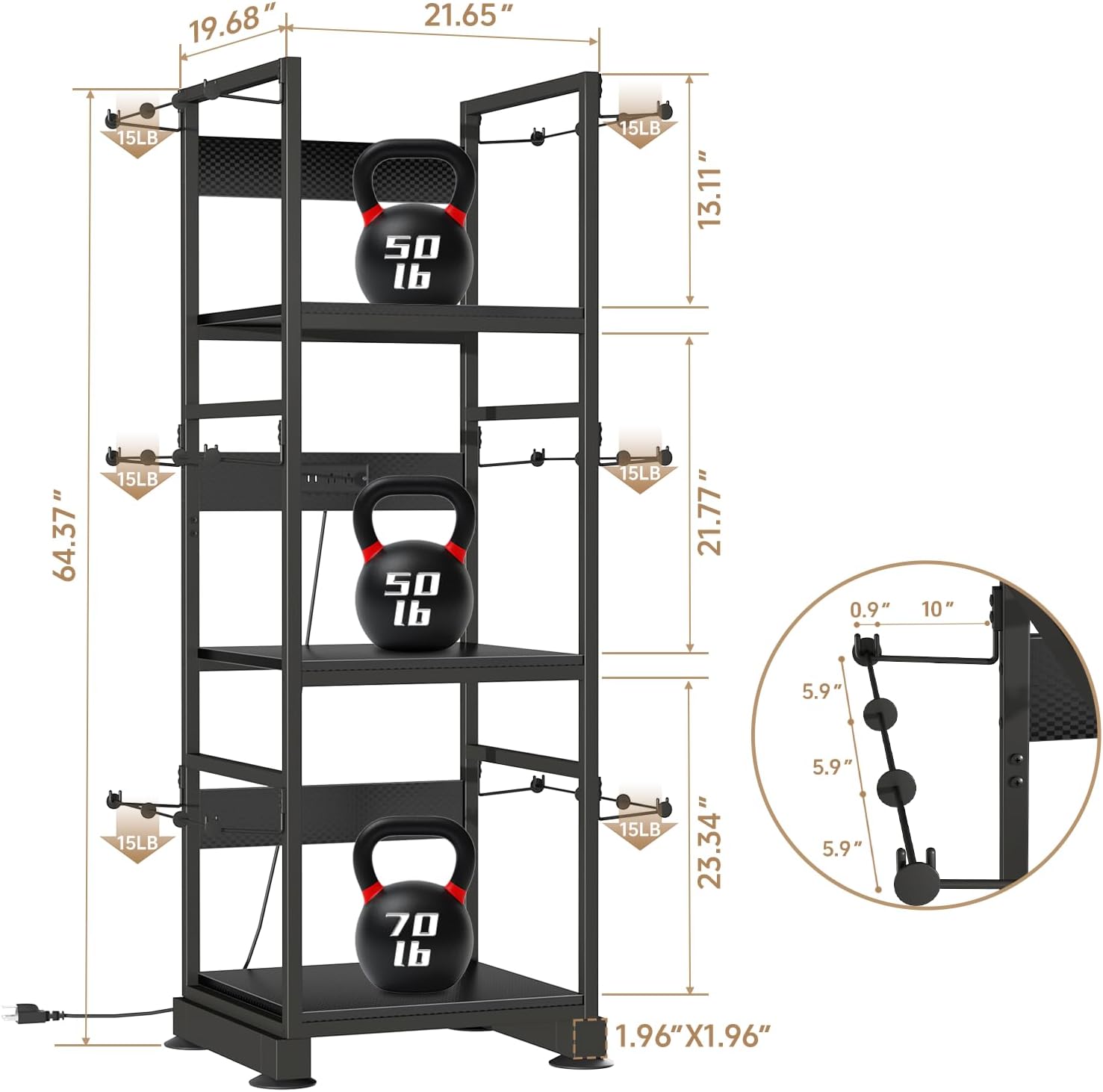 3DPrinter Stand with Filament Storage,3D Printer Rack with Power Outlet,Heavy-Duty 3D Print Storage Shelf for ABS/PLA/TPU Filament Spools,Perfect for 3D Printing Workshops,Carbon Fiber Black