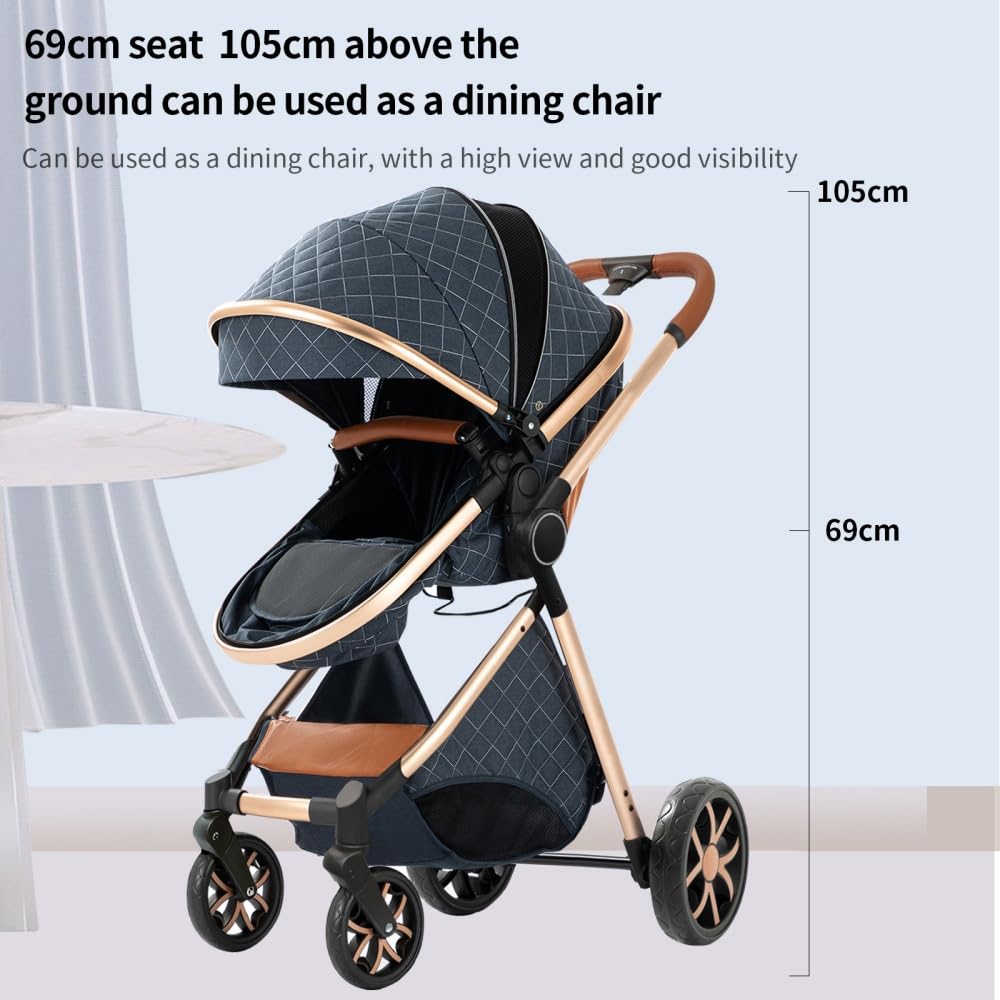 2 in 1 Baby Stroller,Infant Stroller Convertible,High Landscape Baby Carriage,Foldable Pushchair with Adjustable Canopy(Pink)