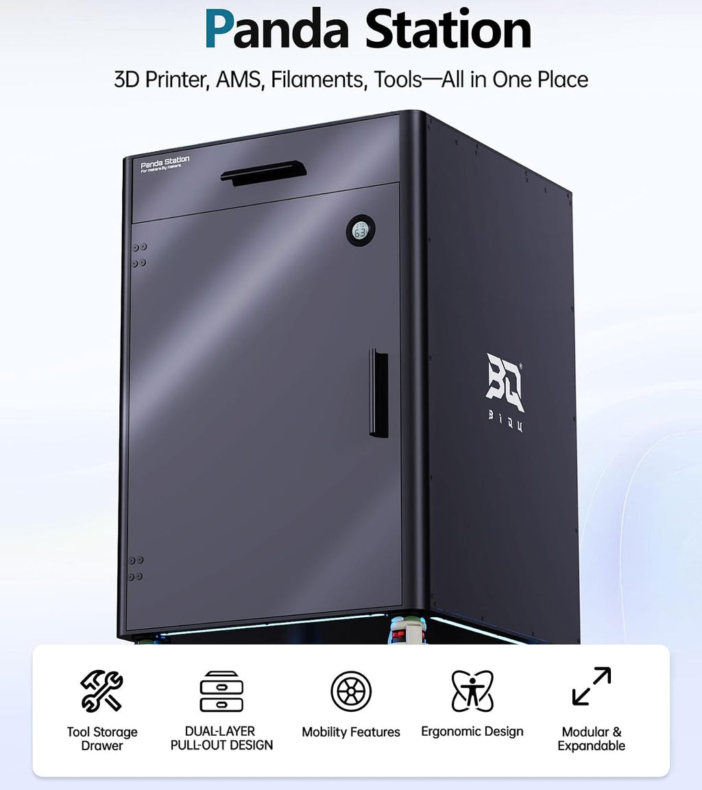 BIQU Panda Station 3D Printer Working Stand Cabinet with Filament/AMS/Tools Storage for Bambu-Lab Printers, Movable and Lockable Workstation for 3D Printing Farms Workshop, Space Saving
