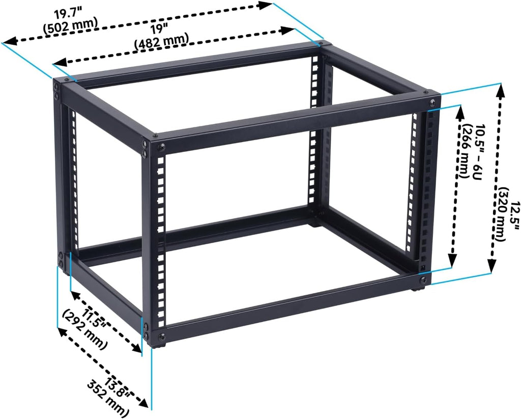6U Open Frame Network Rack and 10-Outlet Power Sequencer Conditioner Bundle, Ideal for Audio, Networking, Studio, and Home Theater Equipment