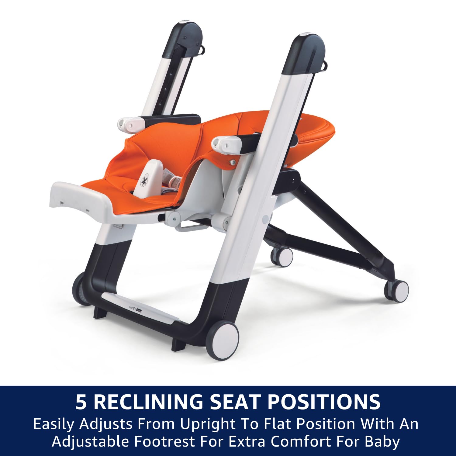 Peg Perego Siesta, Grow With Baby Folding High Chair & Recliner, Height Adjustable, Quick Clean & Easy Push Wheels For Babies & Toddlers, Made in Italy, Ice (Grey)