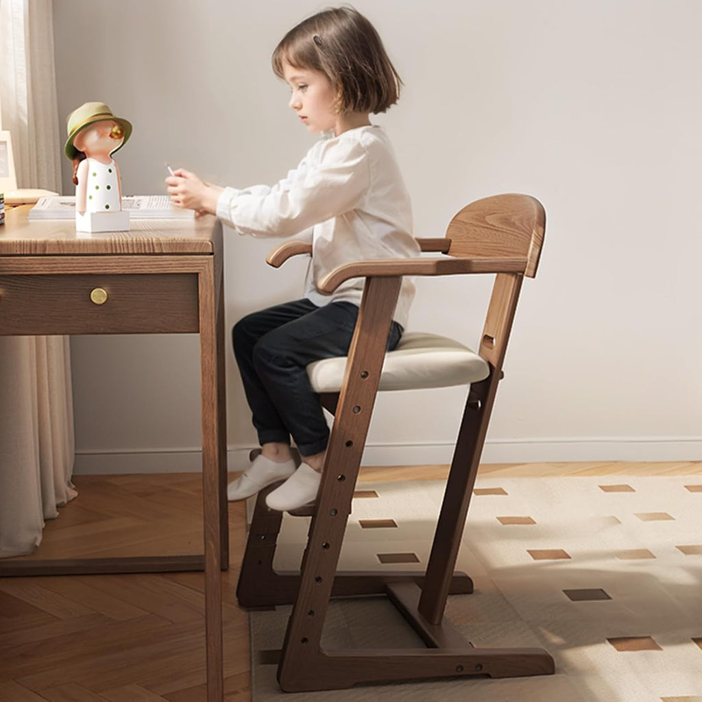 DOMGMUWUJEE Solid Wood Toddler Dining Chair - Adjustable Height Easy to Clean Toddler high Chair - Kids high Chair from 3 Years to 200 Lb, Grow with Child(Walnut)