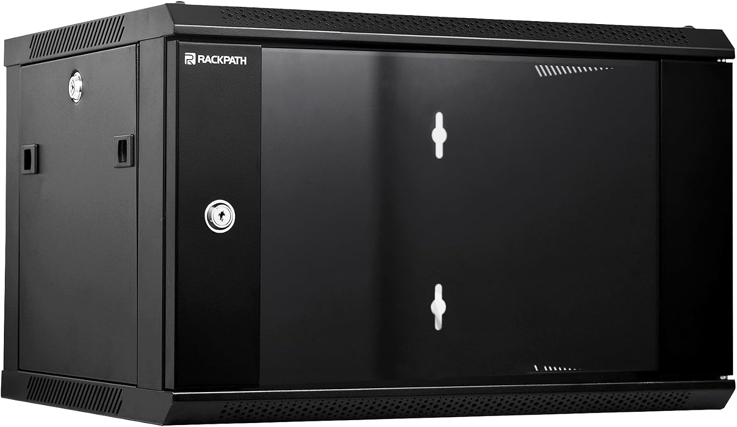 RackPath 6U Wall Mount Network Rack Cabinet – Quiet Cooling Fan, Locking Glass Door, 17.7' Deep (450mm), Removable Locking Side Panels, Fits 19' IT & A/V Equipment