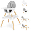 6 in 1 High Chair for Babies & Toddlers, Convertible Wooden Baby Highchair, Table and Chair Set, Baby Feeding Chair, 5-Point Adjustable Harness/4-Position Removable Tray& PU Seat Cushion(Grey)