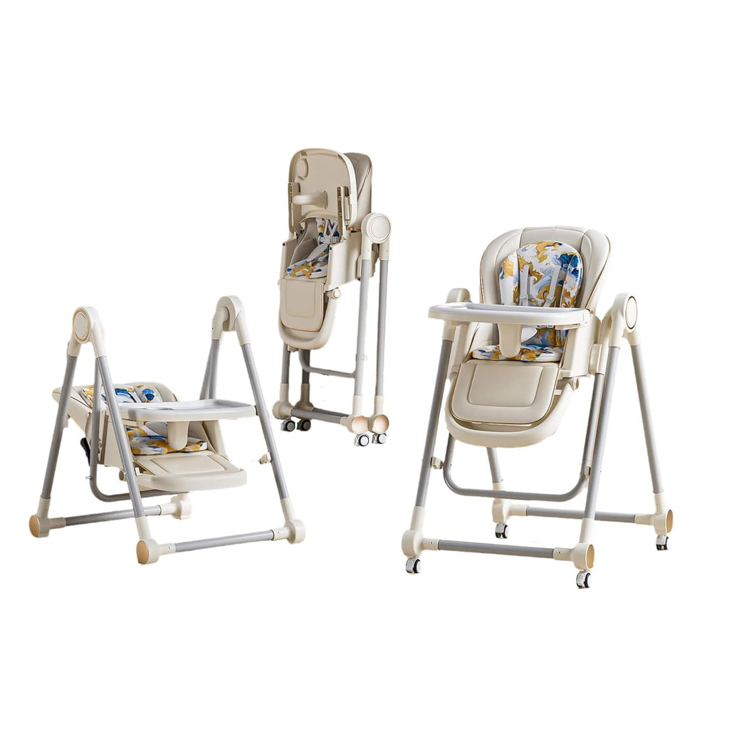 5 in 1 Convertible Baby High Chair Foldable, Baby Swing for Infants to Toddler,Portable Baby Feeding Chair, High Chairs for Babies and Toddlers, Silla de Comer para Bebe(White)