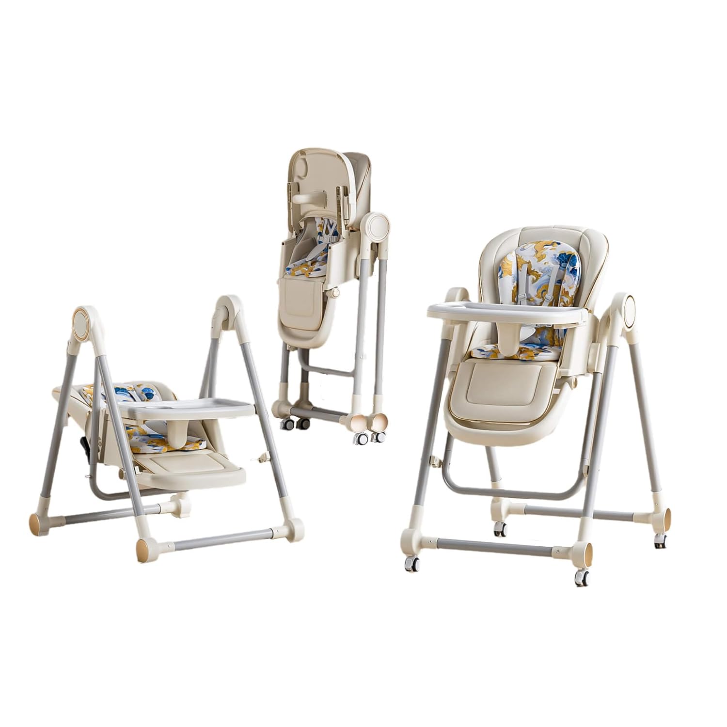 5 in 1 Convertible Baby High Chair Foldable, Baby Swing for Infants to Toddler,Portable Baby Feeding Chair, High Chairs for Babies and Toddlers, Silla de Comer para Bebe(White)