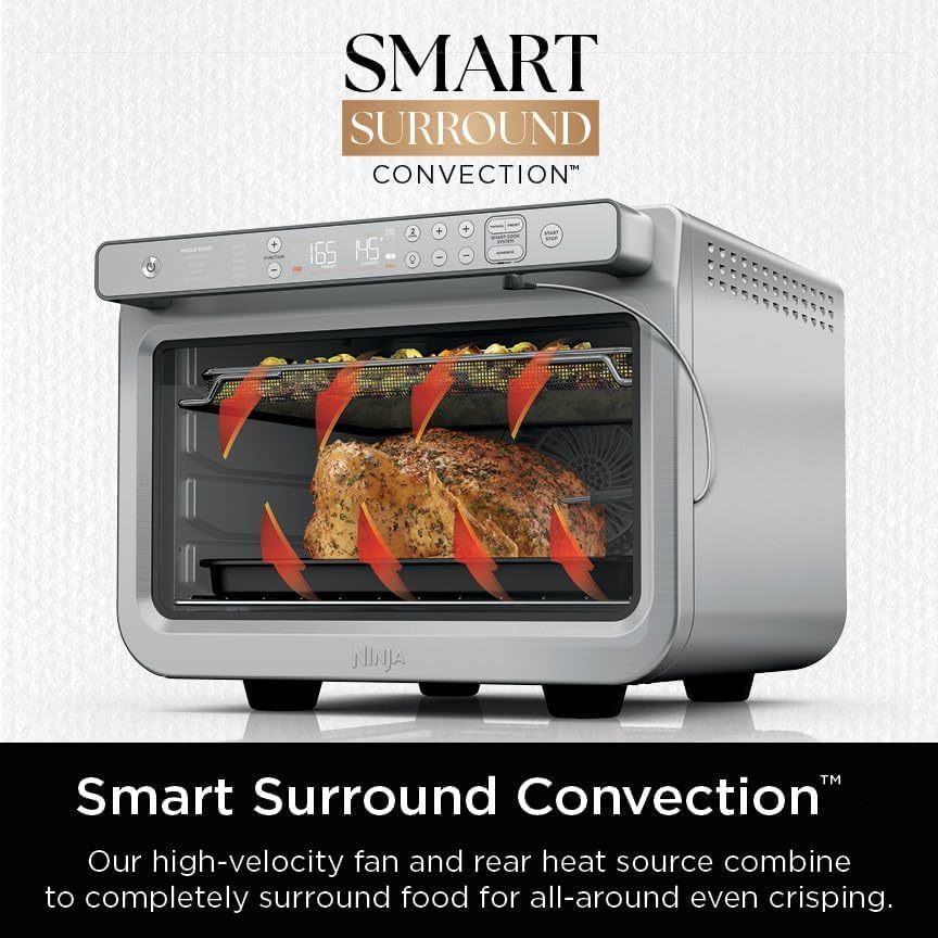 Ninja Prestige Smart XL with Pro Cook System 10-in-1 Air Fry Digital Countertop Convection Toaster Oven with Air Fry, Broil & Bake, Pro Cook Thermometer, 1800 Watts, Stainless Steel, DT551 (Renewed)