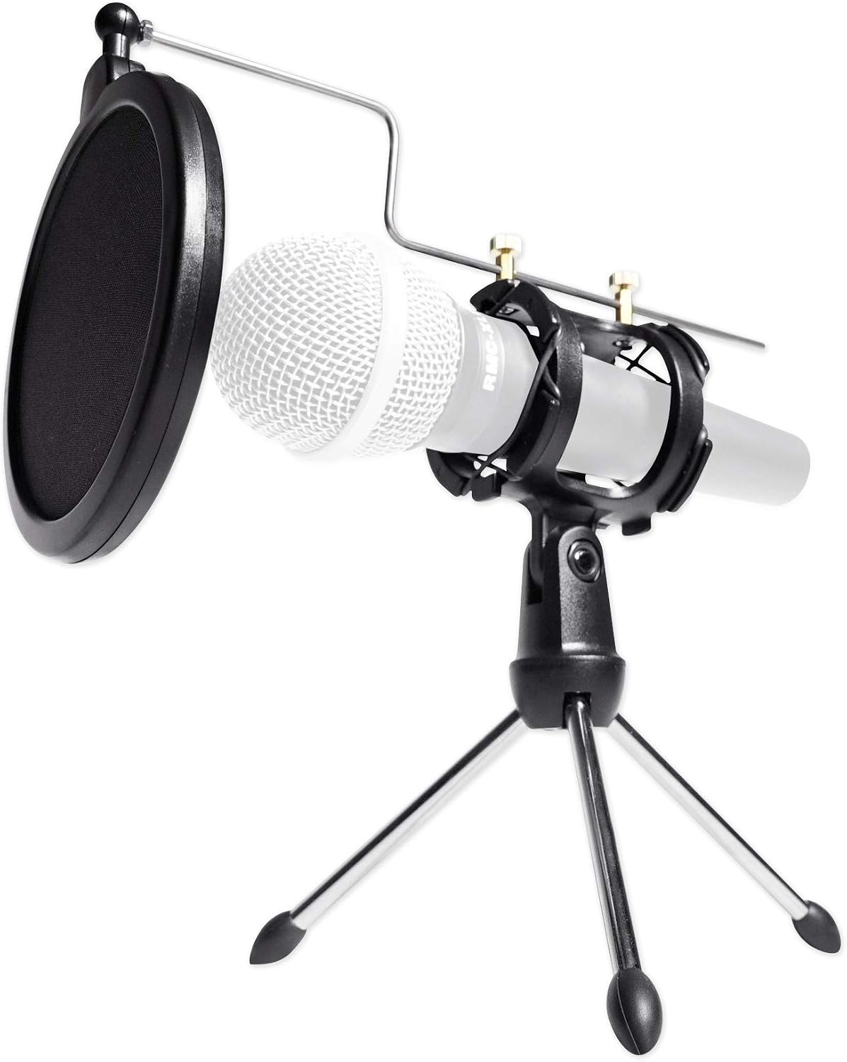 Rockville 4-Person Podcast Recording Package LINE8 USB 8-Channel Mixer and USB Audio Interface with (4) PRO-M50 Headphones, (4) RMIC-SR Mics, Stands, RHPA4 Amp, Cables (15 Items)