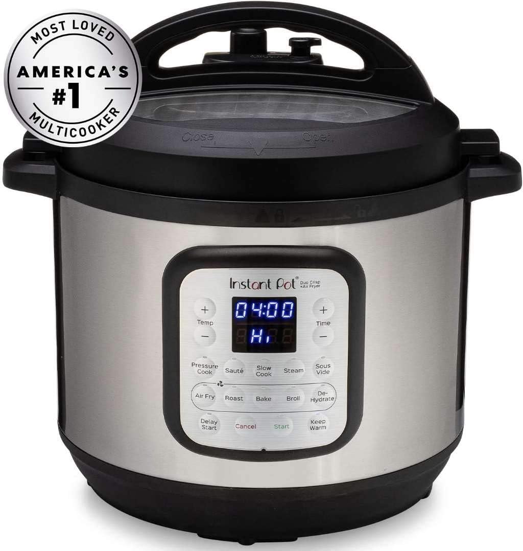 Instant Pot Duo Crisp 11-in-1 Air Fryer and Electric Pressure Cooker Combo with Multicooker Lids that Fries, Steams, Slow Cooks, Dehydrates,Free App With Over 800 Recipes, Black/Stainless Steel, 8QT