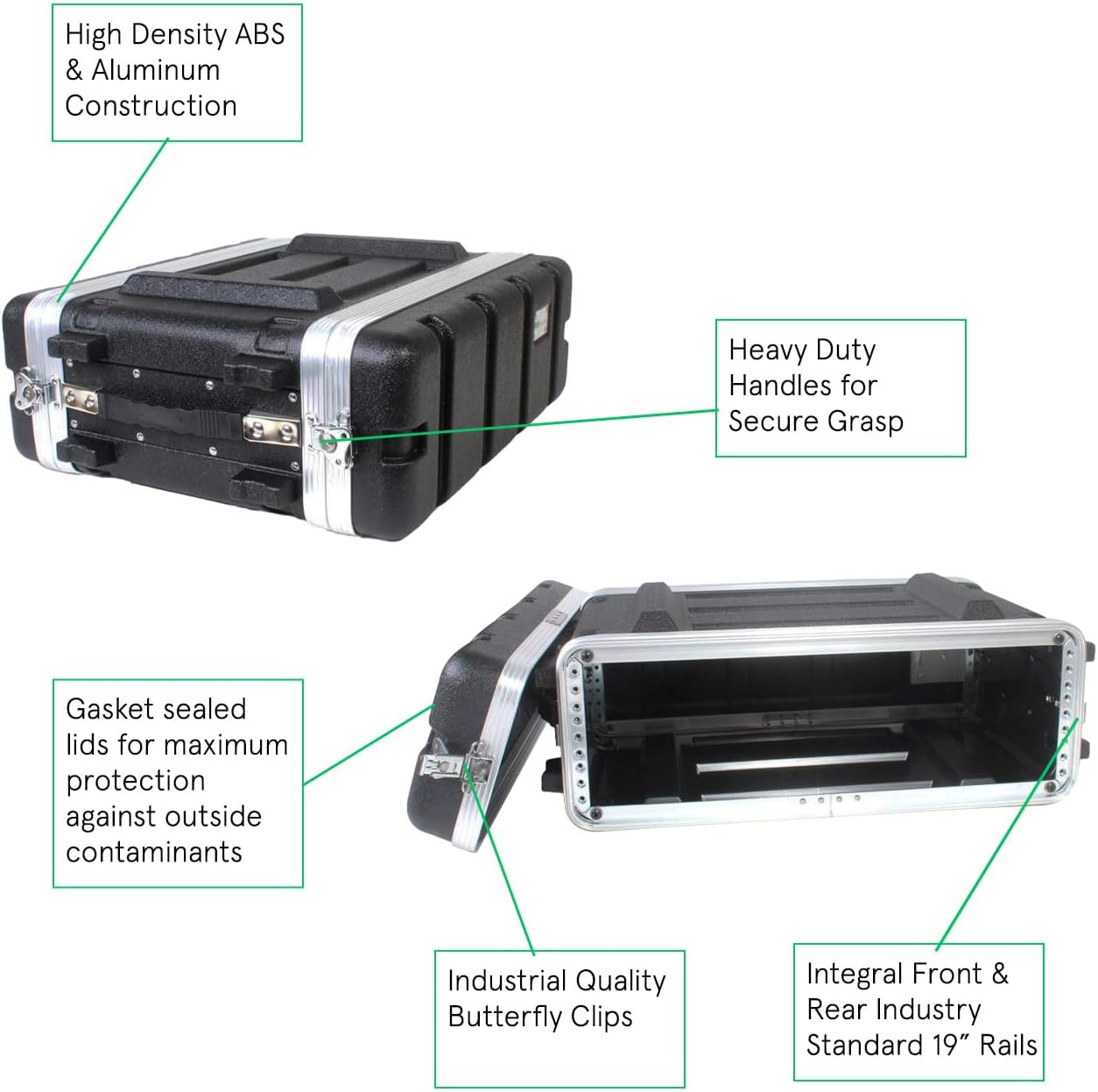 19' Rackmount Flight Case, 12' Depth, Stackable, ABS, Aluminum and Steel Construction (3U)