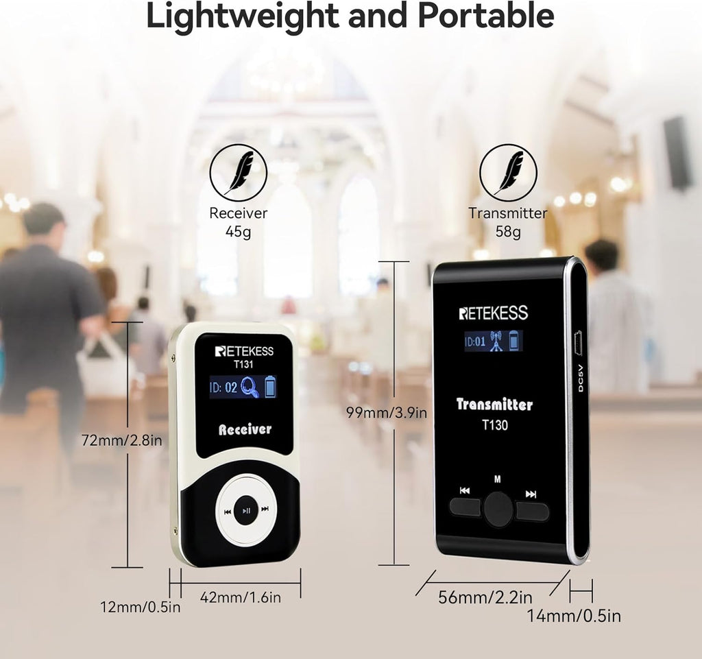 Retekess T130 Wireless Tour Guide Audio System, Church Translation Equipment, Clear Sound Quality, Tour Guide Headsets for Simultaneous Interpreting,Court (1 Transmitter 10 Receivers)