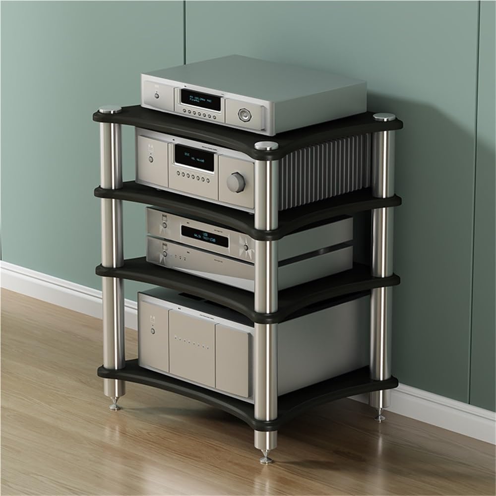 2/3/4 Tier Audio Rack, Open Air Design, Media Cabinet with Metal Frame, Audio Component Rack, Audio Rack Cabinet for Server and AV Equipment(Black,33.47 * 23.62in)