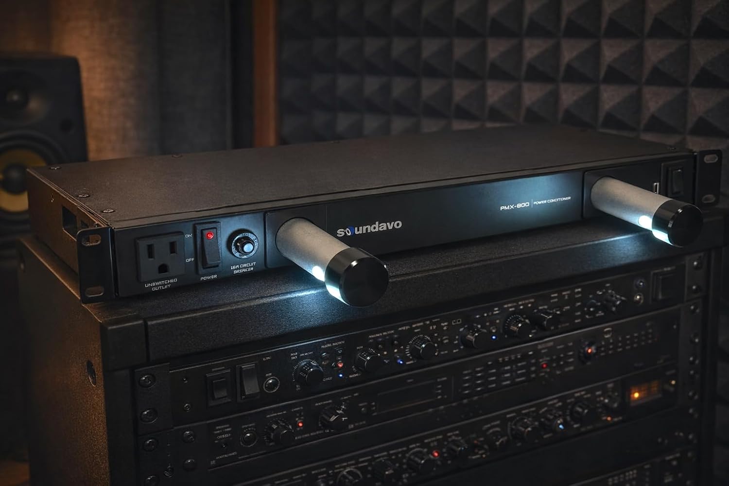 PMX-800 Rack-mount 1U Power Conditioner/Surge Protection - Noise Filtering with 2 Front-panel Pull-out LED Lights (No Sequencer Function)