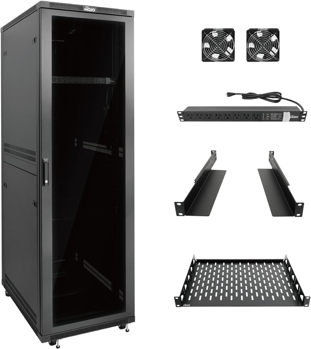 Tecmojo 42U Server Rack Network Cabinet 31.5' D x 23.6' W, Locking Data Cabinet Enclosure for 19' Server, Networking, AV & IT Equipment, Clear Door, Black