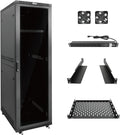 Tecmojo 42U Server Rack Network Cabinet 31.5' D x 23.6' W, Locking Data Cabinet Enclosure for 19' Server, Networking, AV & IT Equipment, Clear Door, Black