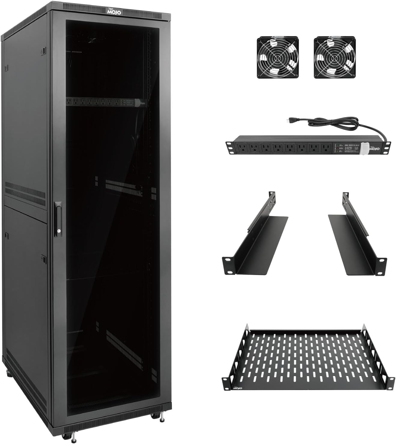 Tecmojo 42U Server Rack Network Cabinet 31.5' D x 23.6' W, Locking Data Cabinet Enclosure for 19' Server, Networking, AV & IT Equipment, Clear Door, Black