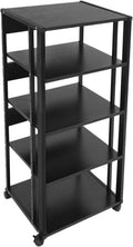 5-Tier Av Media Stand, Media Console Cabinet with Four Lockable Wheels & Adjustable Spacing, Metal Audio Tower Rack Equipment shelf for Amplifier Stereo Karaoke Machine Projectors CD/DVD Players Etc