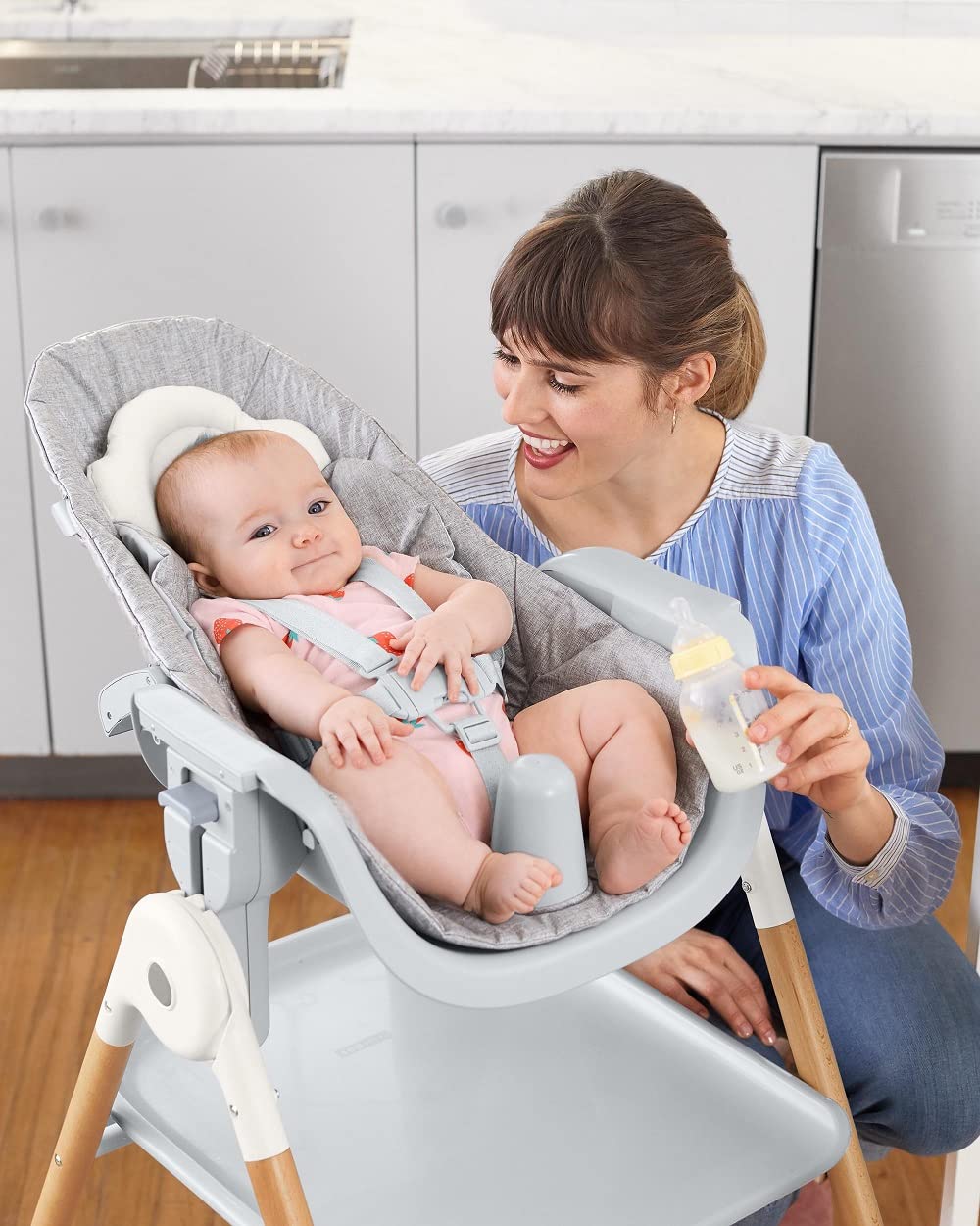 Skip Hop Baby High Chair 2-in 1 Convertible High Chair, Sit-to-Step, Grey/White