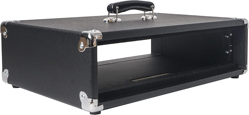 Sound Town Vintage 2U Amp Rack Case, 12.5' Depth with Rubber Feet, Dust Cover, Kickstand, Black (STVRC-2BK)