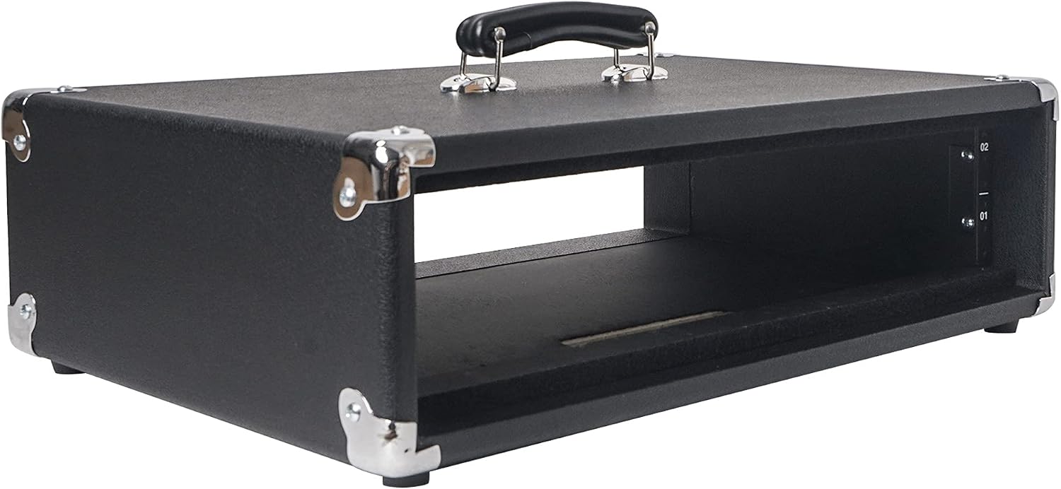 Sound Town Vintage 2U Amp Rack Case, 12.5' Depth with Rubber Feet, Dust Cover, Kickstand, Black (STVRC-2BK)
