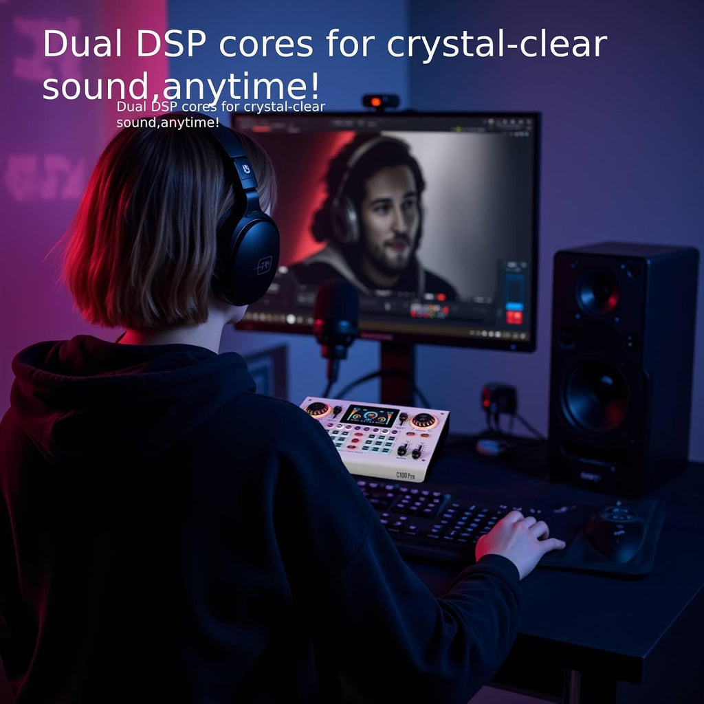 HICALL C100 PRO - P15 Mixing Console Sound Card Microphone Kit - Smart Noise Cancellation, Voice Effects, Long Battery, Cross-Platform