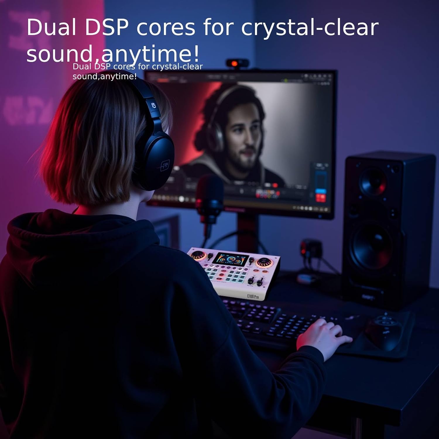 HICALL C100 PRO - P15 Mixing Console Sound Card Microphone Kit - Smart Noise Cancellation, Voice Effects, Long Battery, Cross-Platform