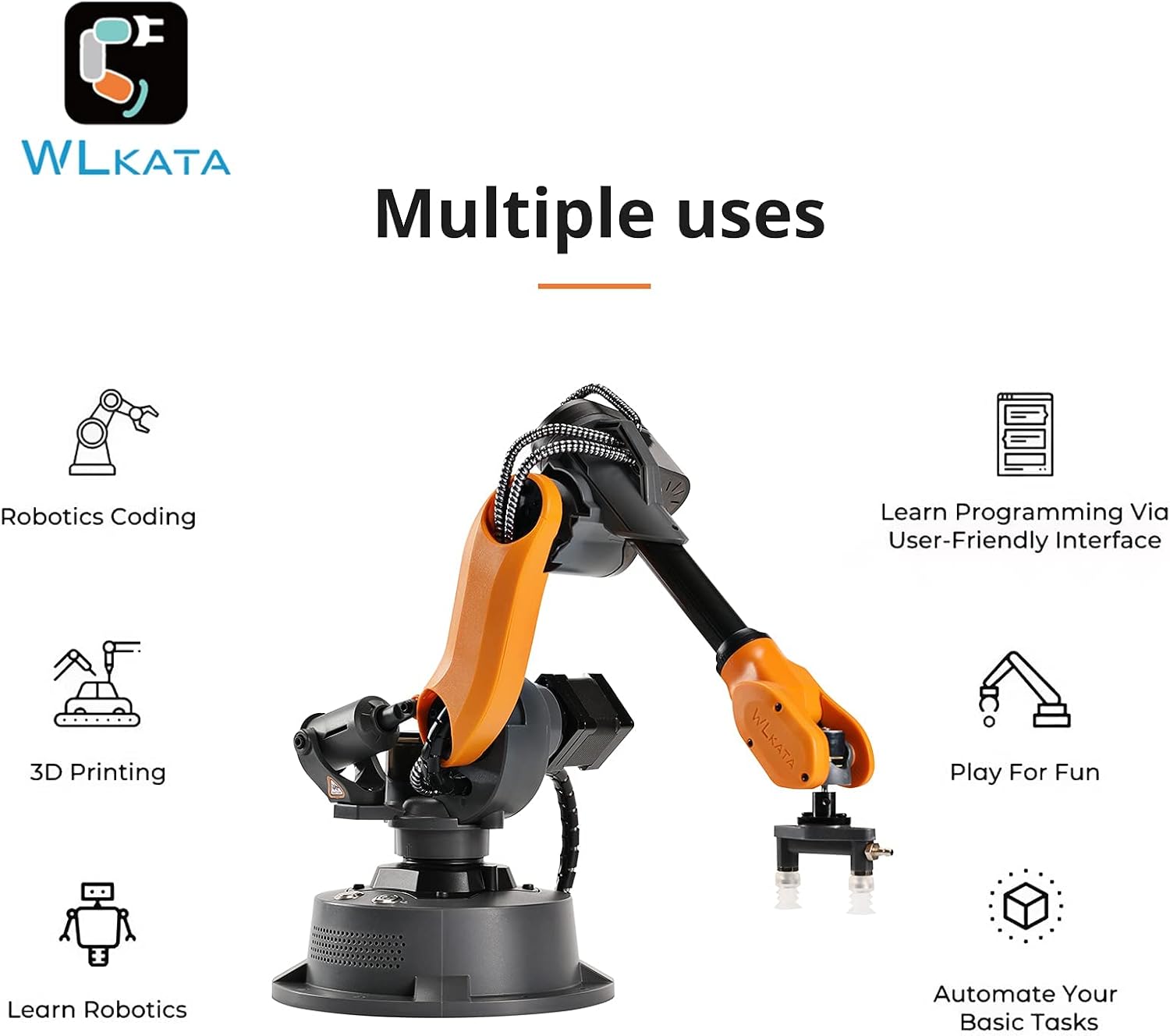 wlkata Mirobot Educational Kit Plus AI Development Suit 6DOF Mini Programmable Gripper arm Lightweight Educational Desktop Robotic arm 6DoF Lightweight Desktop Robotic Arm for K12 or 3D Printer