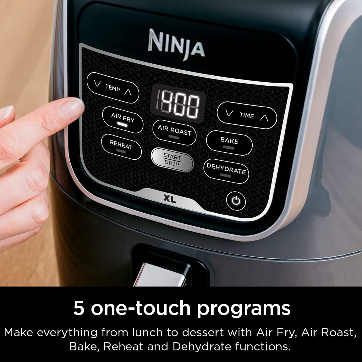 Ninja XL Air Fryer | 5.5 QT Capacity fits 3lbs of Wings | 5-in-1 Air Fry, Roast, Bake, Reheat & Dehydrate | 400°F Max Temp | 1750 Watts | With Dishwasher Safe Parts & Recipe Guide | Grey | AF150AMZ
