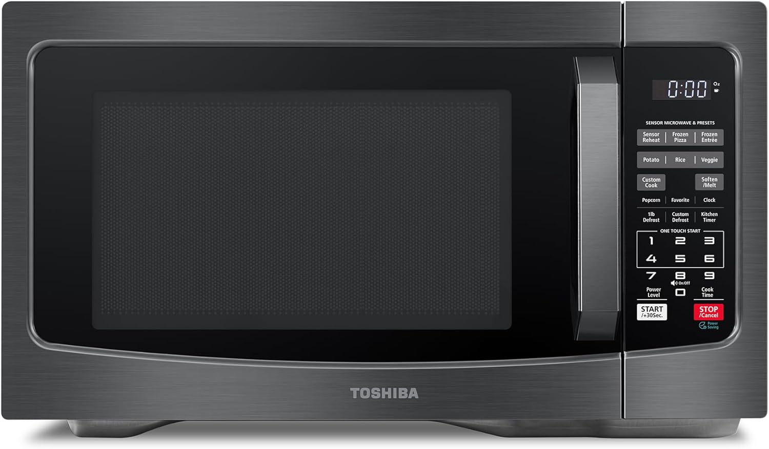 TOSHIBA EM131A5C-BS Countertop Microwave Ovens 1.2 Cu Ft, 12.4' Removable Turntable Smart Humidity Sensor 12 Auto Menus Mute Function ECO Mode Easy Clean Interior Black Color 1000W