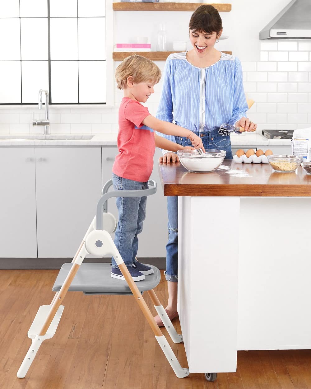 Skip Hop Baby High Chair 2-in 1 Convertible High Chair, Sit-to-Step, Grey/White