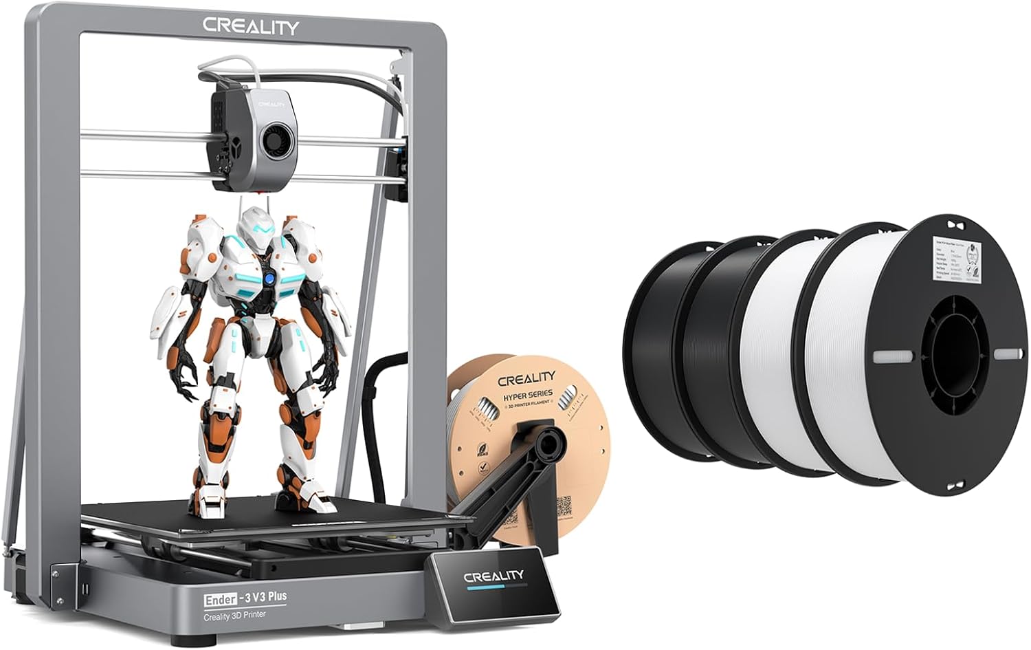 Creality Ender 3 V3 Plus 3D Printer Bundle with PLA Filament 1.75mm 4 Packs（2 White and 2 Black）