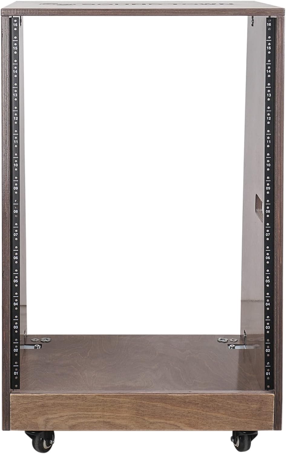 Sound Town DIY Solid Baltic Birch Plywood Slanted 16U Studio Rack, Weathered Brown, Rubber Feet, Casters (SDRK-16TB)