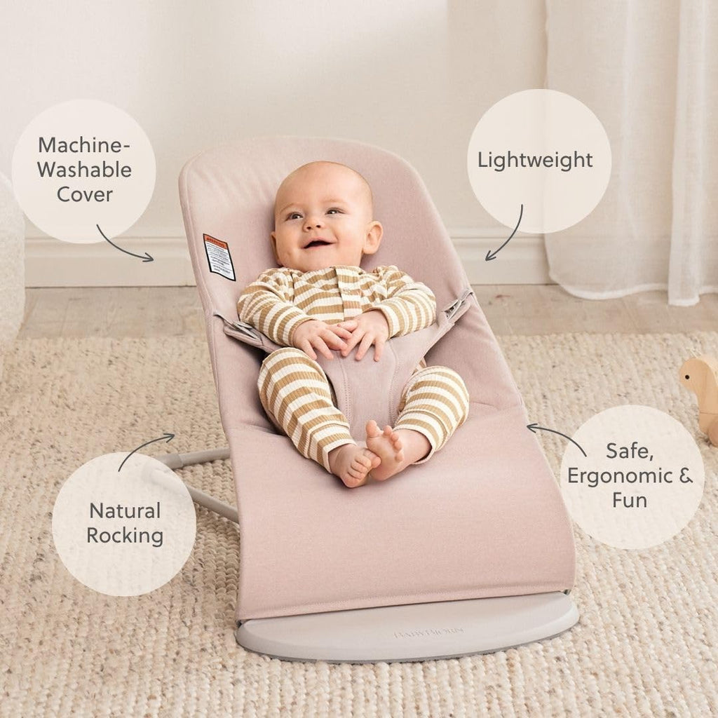 BabyBjörn Bouncer Bliss, Light Pink, Woven Mélange | 2-in-1 Adjustable Baby Bouncer Seat and Toddler Chair, Newborn to Toddler (8-29 lbs), 4 Positions, Lightweight & Portable