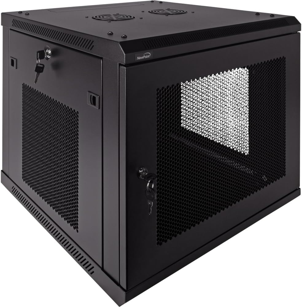 Navepoint 9U Deluxe IT Wallmount Cabinet Enclosure 19-Inch Server Network Rack with Locking Perforated Door 24-Inches Deep Black