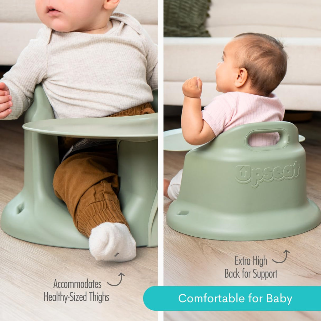 Upseat – The Original Ergonomic Baby Floor & Booster Seat with Tray, Developed with Physical Therapists for Upright Posture & Healthy Hip Development, 4–24 Months, Extra-Large Tray (Sage)
