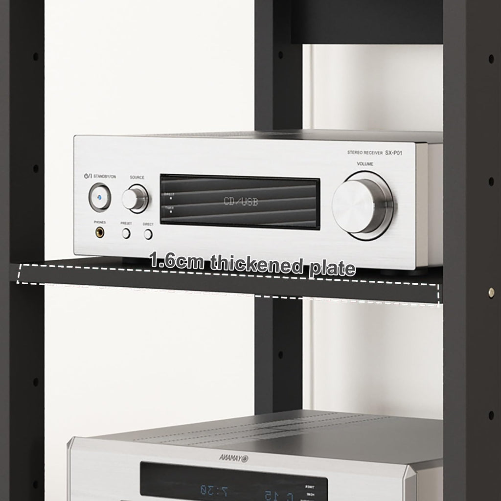 3/4/5 Tier Audio-Video Media Stand with Adjustable Shelves, Home Stereo System Entertainment Components Cabinet for Gaming, Meeting, Living, Recording Room, Black(50x40x69.5cm)